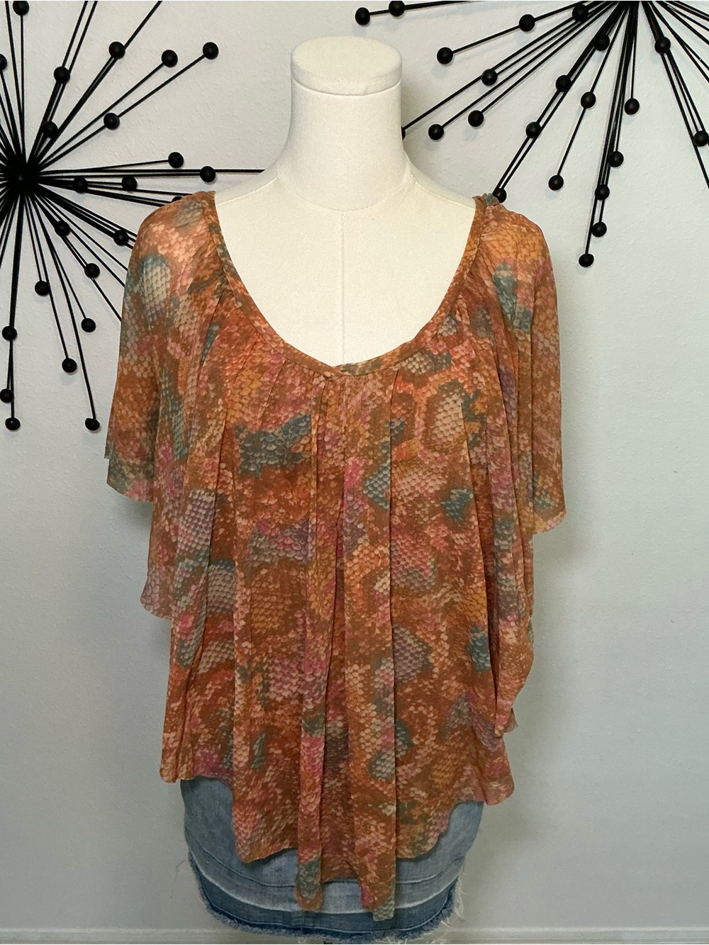 Johnny Heaven Sheer Snake Print Boho Tunic Top Oversized Mesh Blouse